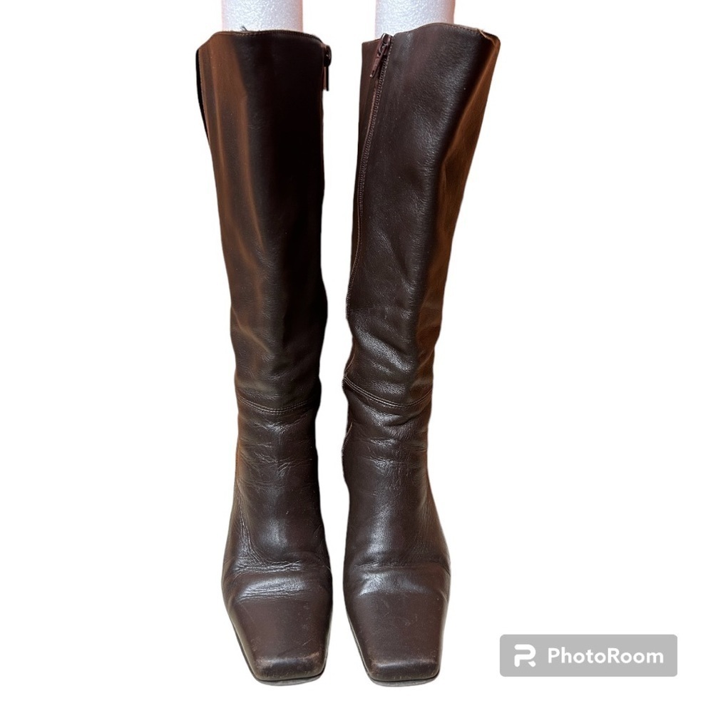 EMILIO PUCCI LUXURY BROWN LEATHER LOW HEEL BOOTS - Picture 4 of 10